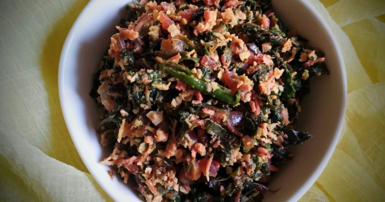 Recipe for Goan Tambdi Bhaji Foogath mixed with Palak and Chana(Red & Green Spinach with Roasted Gram)