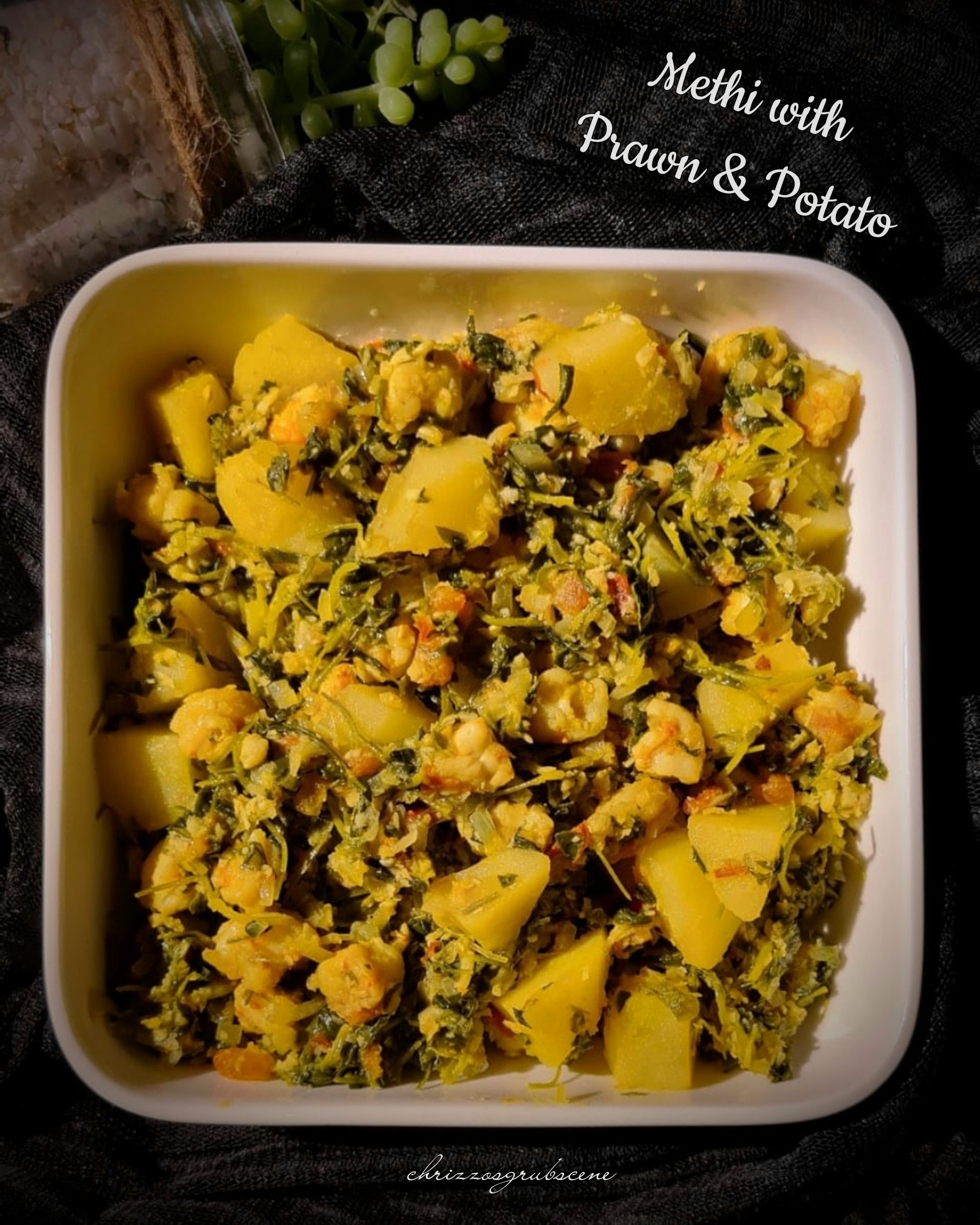 Recipe for Methi Bhaji with Prawn and Potato